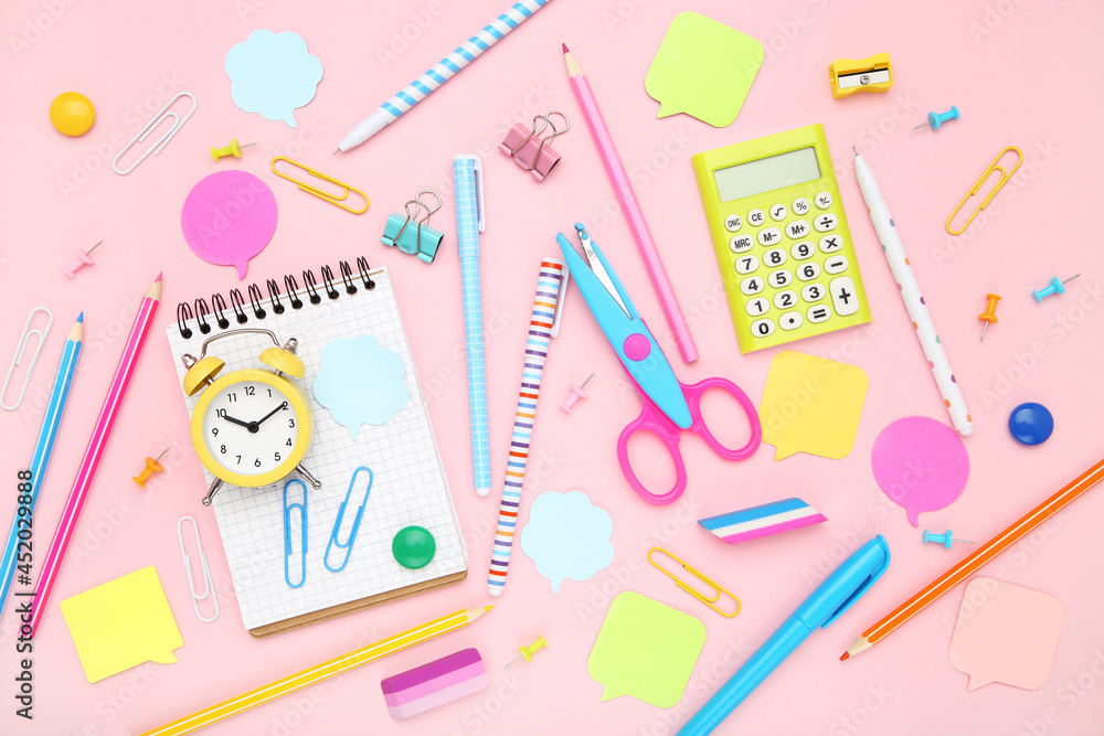 School supplies on pink background School supplies on pink background