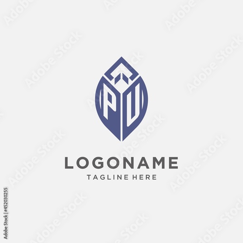 PU logo with leaf shape, clean and modern monogram initial logo design