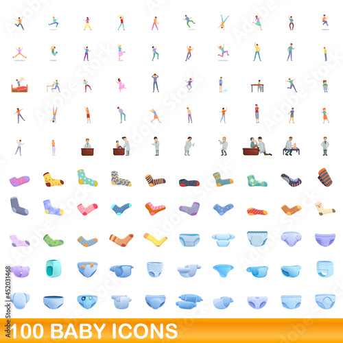 100 baby icons set. Cartoon illustration of 100 baby icons vector set isolated on white background