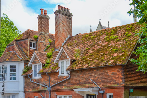 UK, Salisbury, 15.08.2021: The city center with its medieval architecture and modern shopping streets #452031626