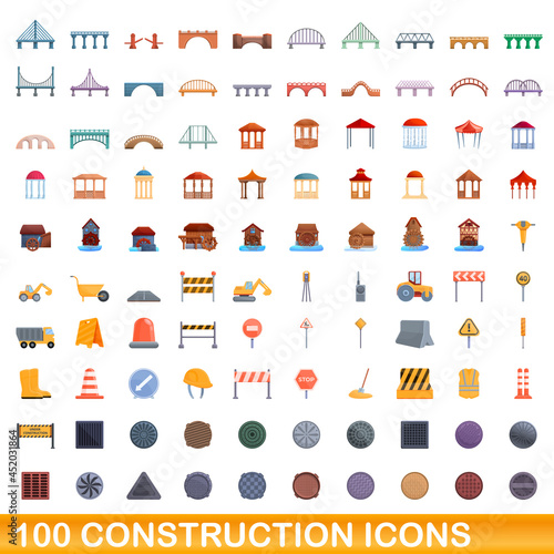 100 construction icons set. Cartoon illustration of 100 construction icons vector set isolated on white background