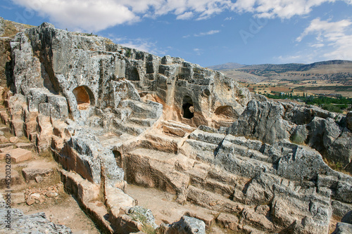 Cave tombs and dwellings in the ruins of the ancient site of Perre in Adiyaman, Turkey