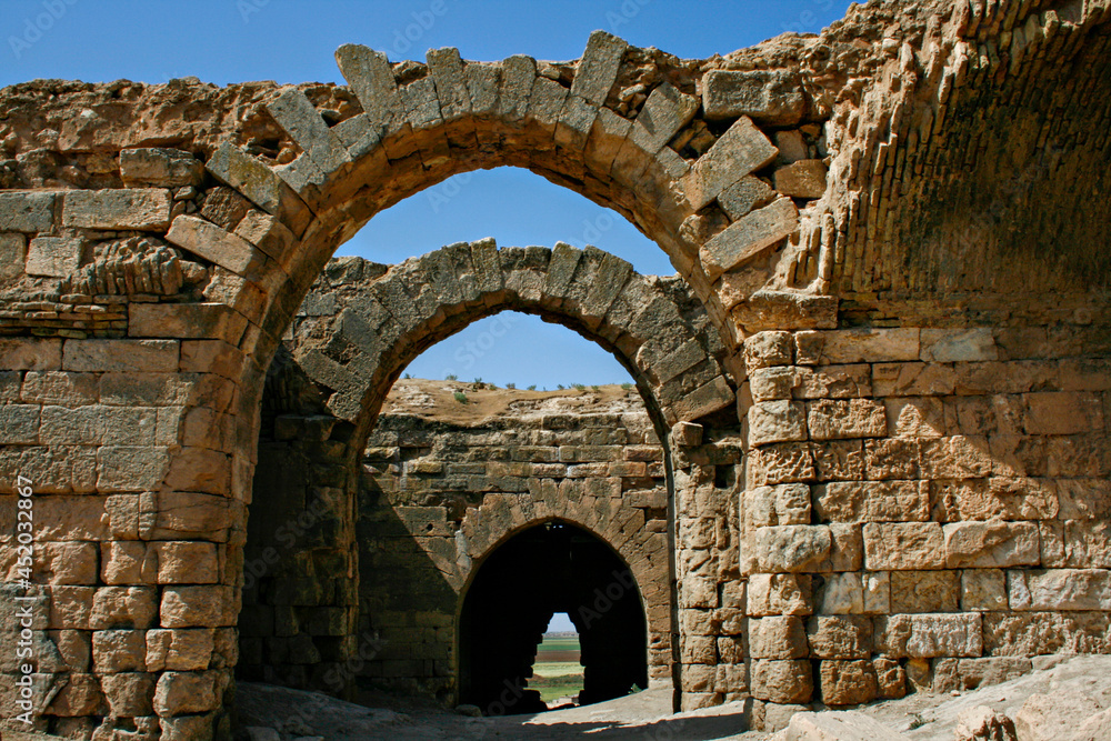 Remains of the ancient fort of Harran in the old town Harran, Sanliurfa, Turkey