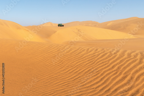 Orange sand dunes and clear sky in Namib desert