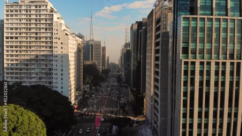 skyscrapers aveneue. aerial view. modern city. at sunrise photo