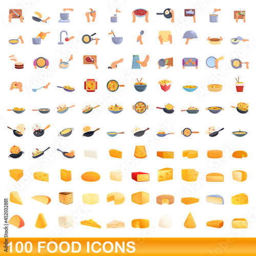 100 food icons set. Cartoon illustration of 100 food icons vector set isolated on white background