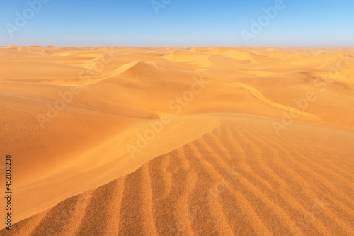 Orange sand dunes and clear sky in Namib desert © Ivan Kmit