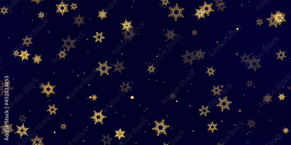 Fototapeta premium Gold Falling Snowflakes seamless pattern.
