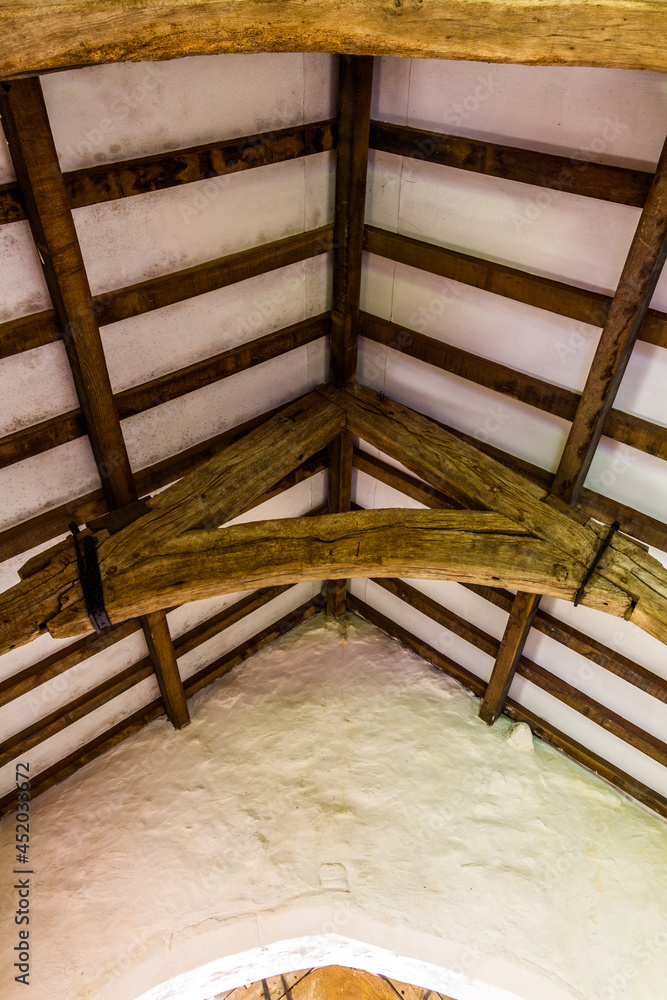 Obraz premium Wood vaulted Ceiling of small chapel.