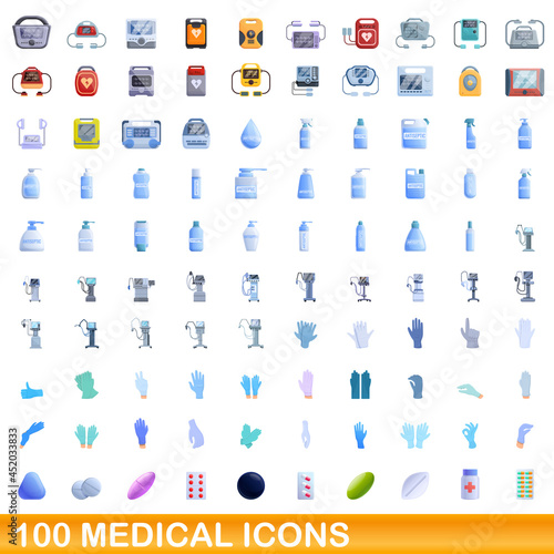 100 medical icons set. Cartoon illustration of 100 medical icons vector set isolated on white background