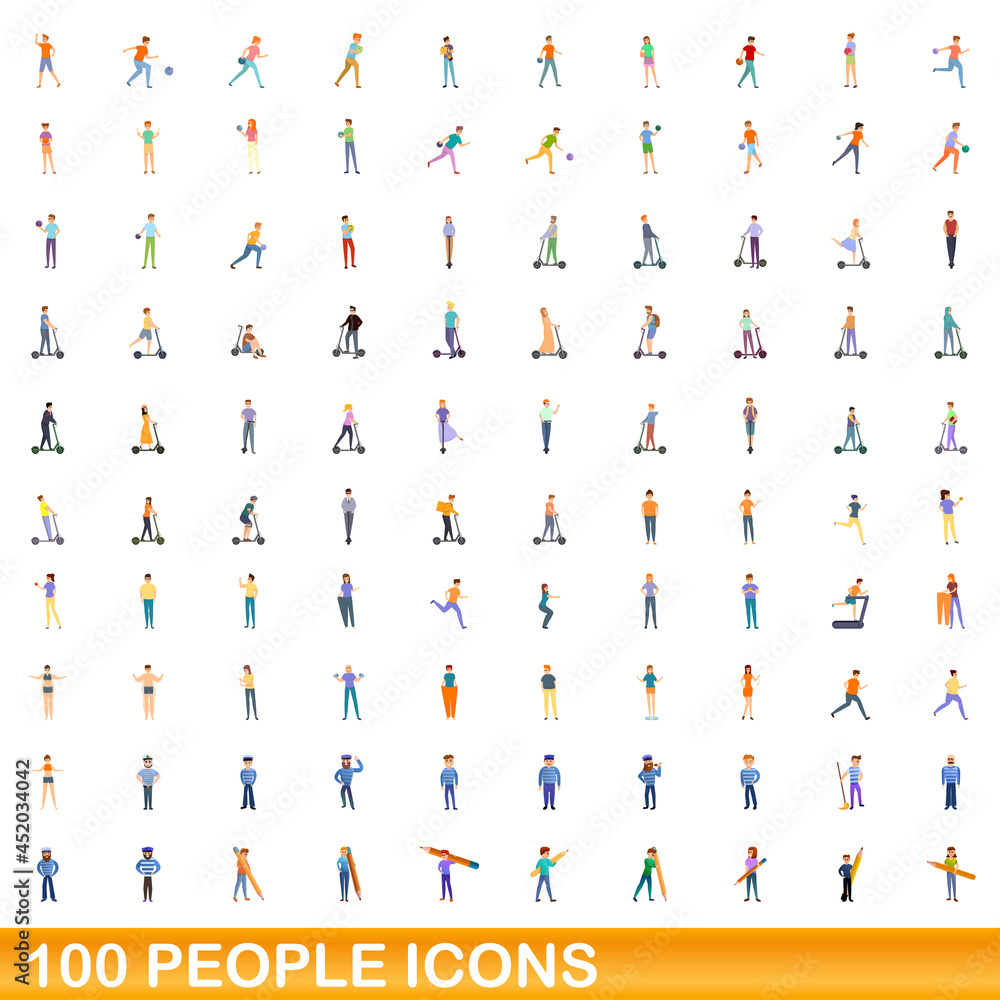 100 people icons set. Cartoon illustration of 100 people icons vector set isolated on white background