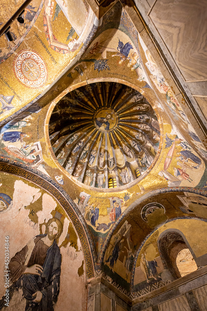 Murals of Byzantine Church of Chora converted into a mosque and known as Kariye Mosque now, in Istanbul, Turkey