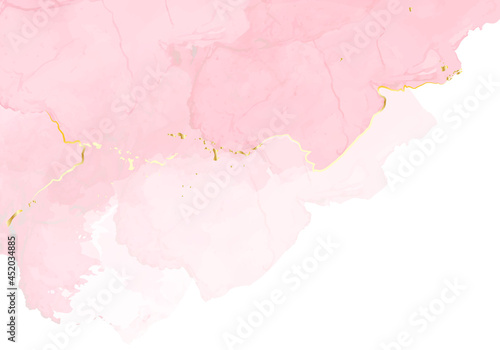Blush pink watercolor fluid painting vector design card.