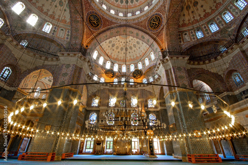 Interior of the New Mosque known also as Yeni Cami in Istanbul, Turkey