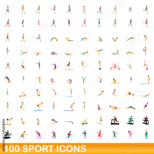 100 sport icons set. Cartoon illustration of 100 sport icons vector set isolated on white background