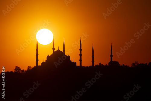 Silhouette of the Blue Mosque at the sunset in Istanbul, Turkey