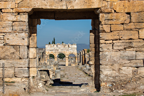 Ruins of Roman city of Hierapolis, Pamukkale, Turkey. photo