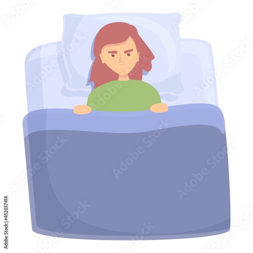 Female insomnia icon cartoon vector. Bed sleep. Woman sleepless