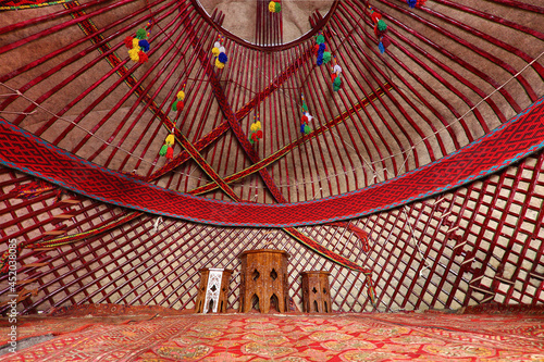 Interior of a nomadic yurt in Khiva, Uzbekistan photo