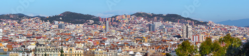 Panoramic view of of north part Barcelona from Montjuic, Catalonia, Spain.