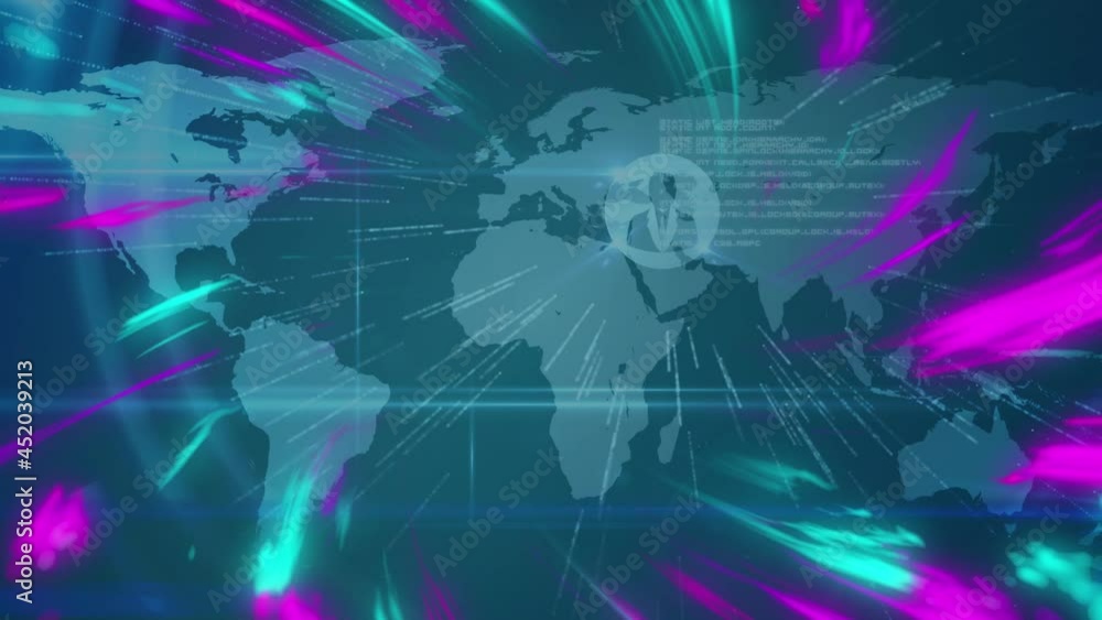 Animation of data processing over world map Animation of data processing over world map