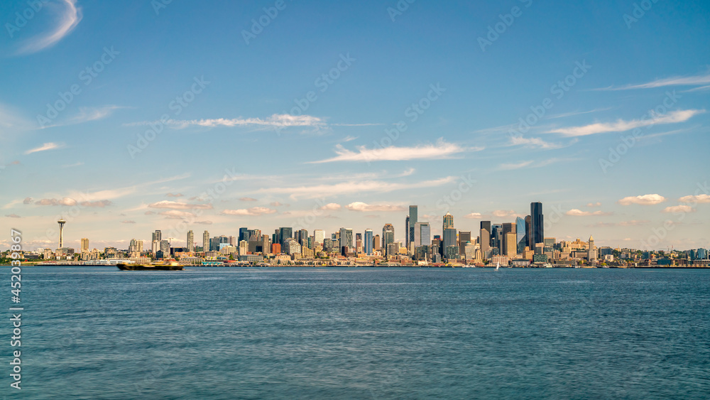 View of Seattle Downtown Skyline with Clear Blue Skies