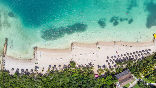 Aerial view of a paradise beach with turquoise water in Baru, Cartagena, Colombia photo