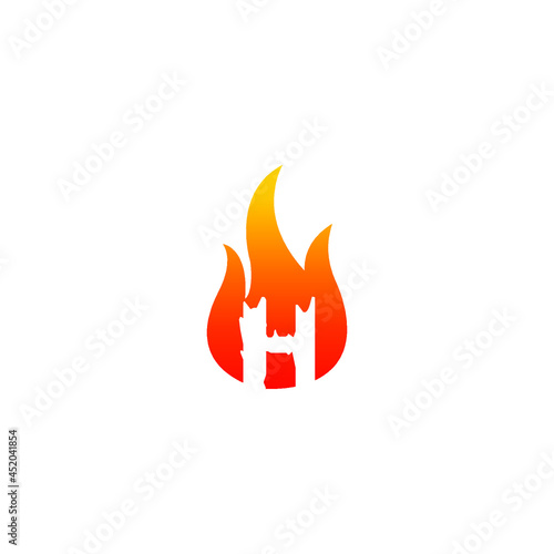 Initial letter h with fire effect.