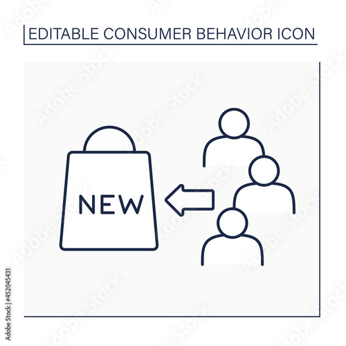 Early adopters line icon. Testing new products before people majority. Second phase after innovators. Consumer behavior concept. Isolated vector illustration. Editable stroke photo