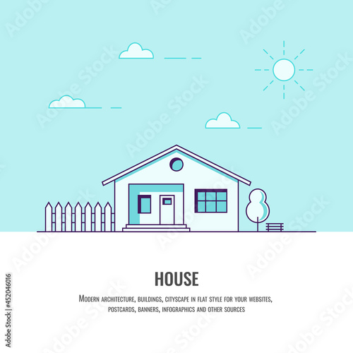 Flat vector illustration. 3d style. Line style. suburban houses. Real estate concept. eps10