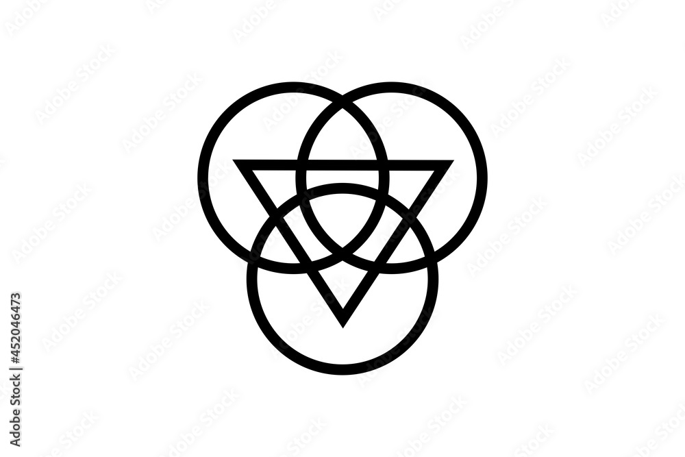 Triquetra with Triangle logo and overlapping circles, Trinity Knot tattoo,  Pagan Celtic symbol Triple Goddess. Wicca sign, book of shadows, Vector  Wiccan divination isolated on white background Stock Vector | Adobe Stock