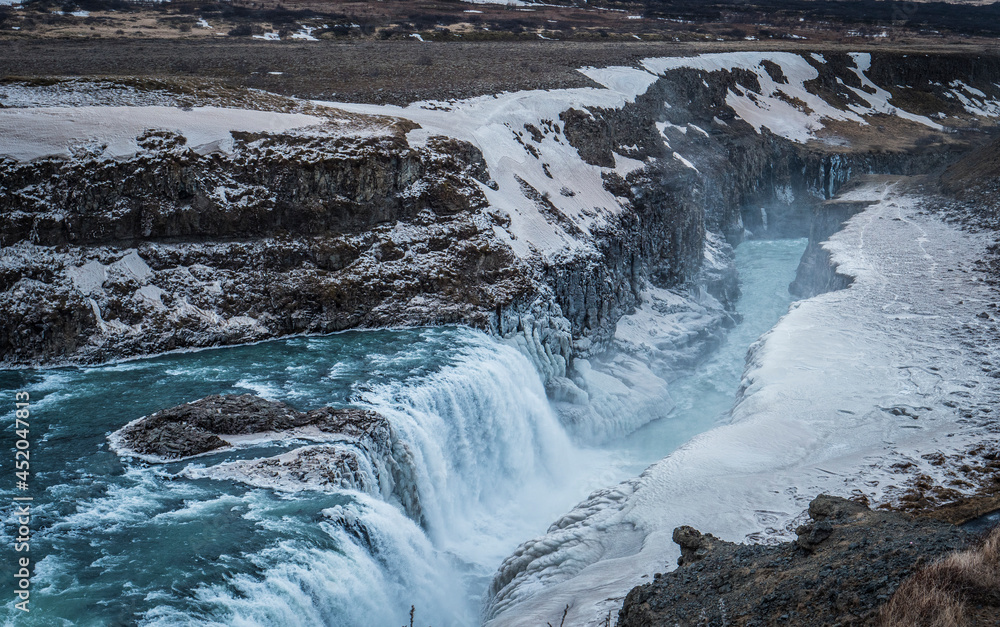 Majestic and dark Gullfoss waterfall in Iceland Majestic and dark Gullfoss waterfall in Iceland
