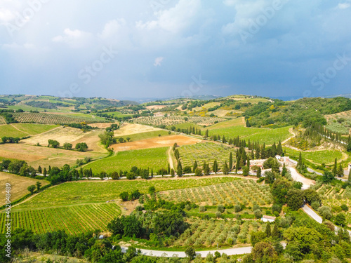Siena  Italy - aerial panorama of the valleys and towns of the Crete Senesi in Tuscany
