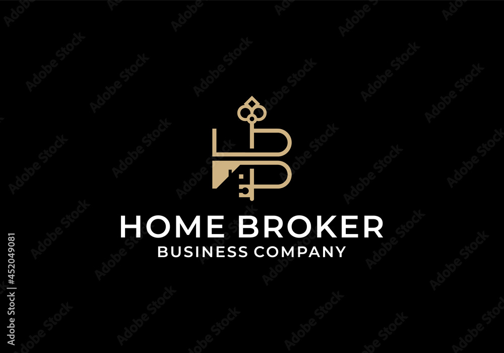 Obraz premium Luxury initial H and B or HB with key, home loan logo design template