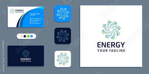 Abstract solar round shape, energy logo and business card design inspiration template