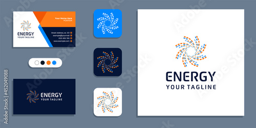 Abstract solar round shape, energy logo and business card design inspiration template