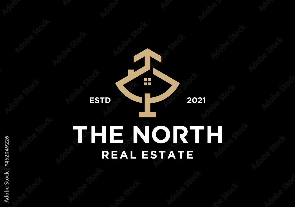 House and arrow symbol, the north real estate residential logo design inspiration House and arrow symbol, the north real estate residential logo design inspiration