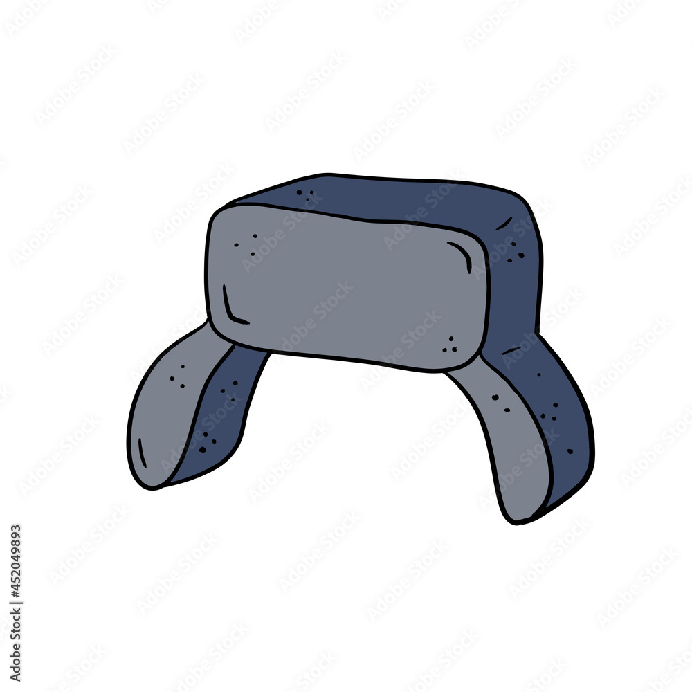 Ushanka Hat. Fur Russian cap. Grey headdress. Cartoon illustration isolated on white Ushanka Hat. Fur Russian cap. Grey headdress. Cartoon illustration isolated on white