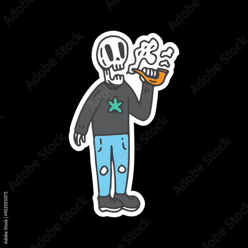 Skull smoking a weed illustration. Vector graphics for t-shirt prints and other uses.