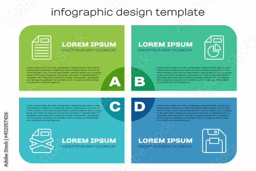Set line Delete file document, File, Floppy disk and Document with graph chart. Business infographic template. Vector