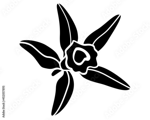Vanilla flower - vector silhouette illustration for logo or pictogram. Vanilla flower - plant, spice, vector silhouette for sign or icon.
