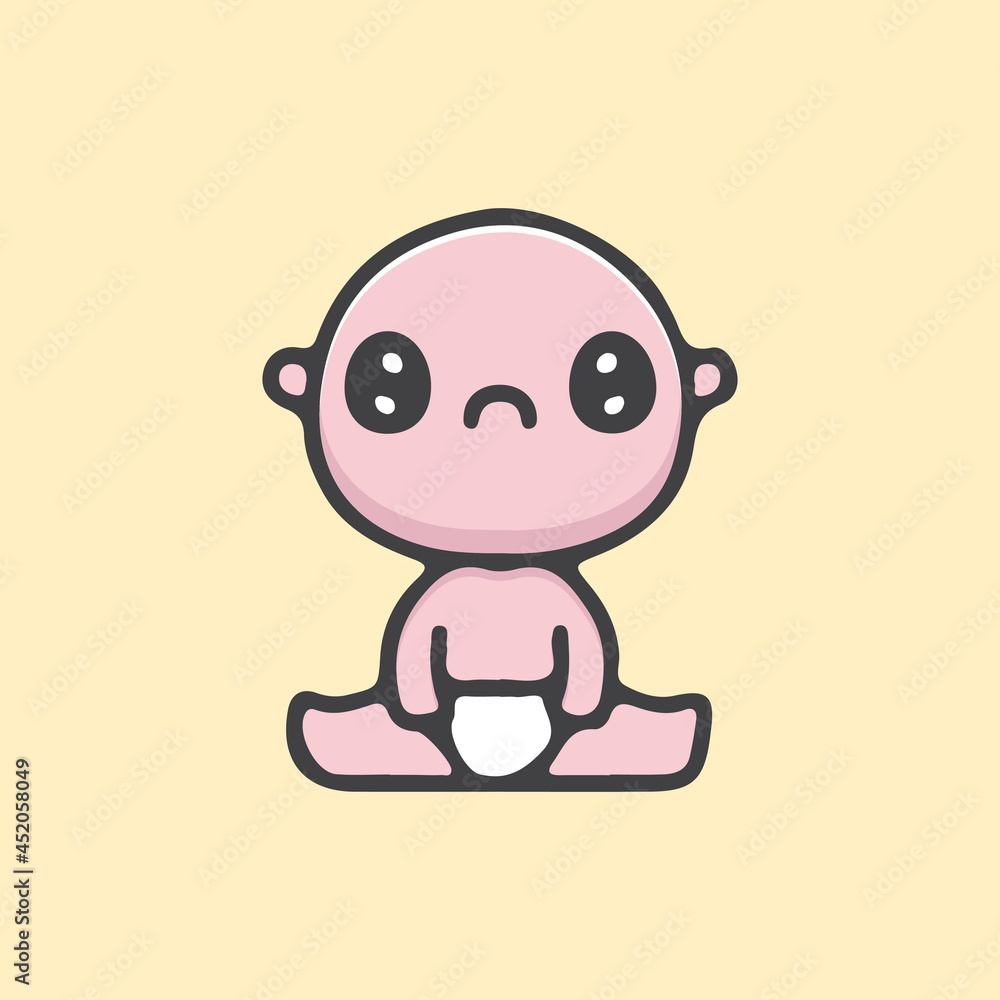 Adorable baby with sad expression. illustration for t shirt, poster, logo, sticker, or apparel merchandise. Adorable baby with sad expression. illustration for t shirt, poster, logo, sticker, or apparel merchandise.
