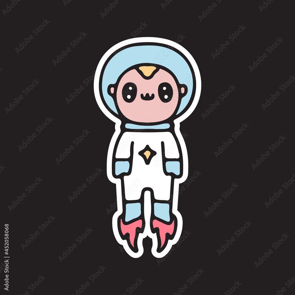 Cute baby with astronaut suit on the space. illustration for t shirt, poster, logo, sticker, or apparel merchandise.