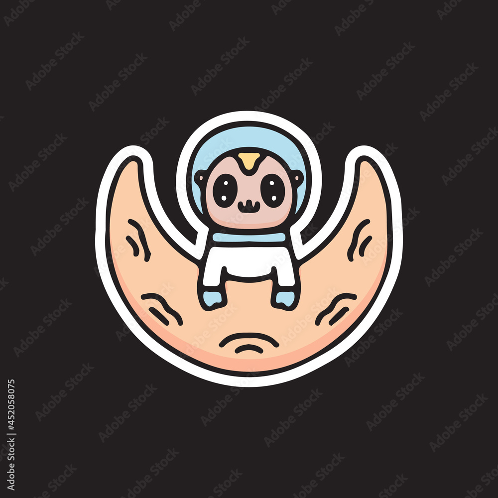 Cartoon baby astronaut hanging on the moon. kawaii style. Cartoon baby astronaut hanging on the moon. kawaii style.