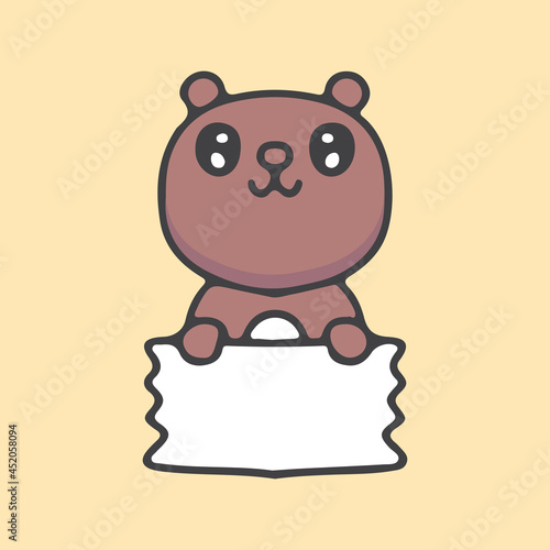 Cute baby bear holding empty note. illustration for t shirt, poster, logo, sticker, or apparel merchandise.