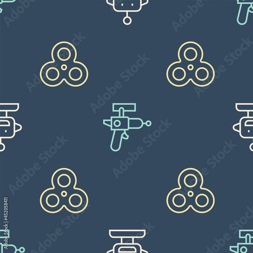 Set line Robot toy, Fidget spinner and Ray gun on seamless pattern. Vector