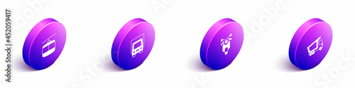 Set Isometric Cable car, Delivery cargo truck, Scooter and icon. Vector