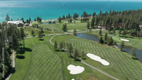 Aerial: Golf course and Lake Tahoe, California, USA photo