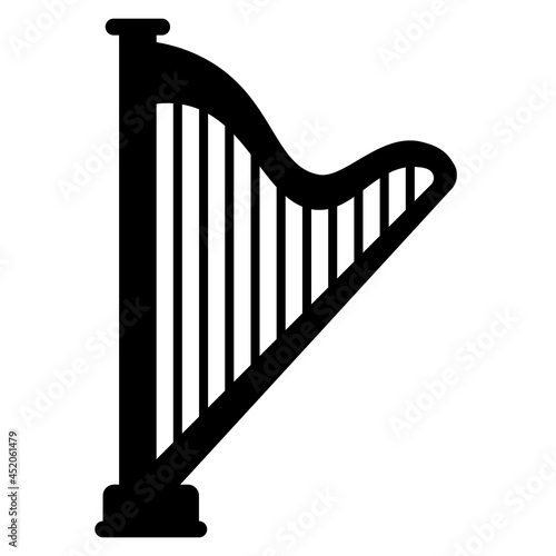 Vector black silhouette of a harp isolated on a white background