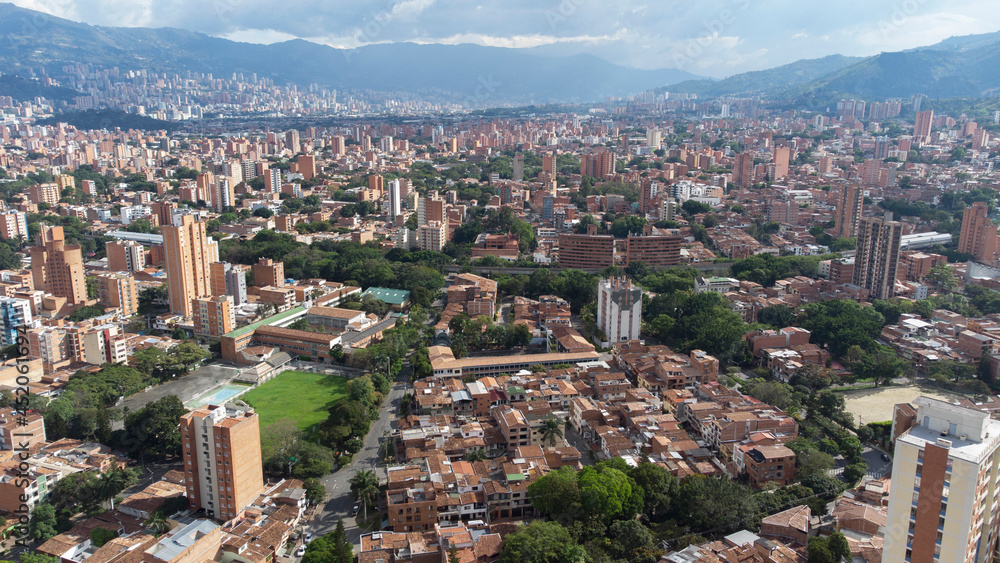 Panoramica occidente city of medellin, aerial photography with drone